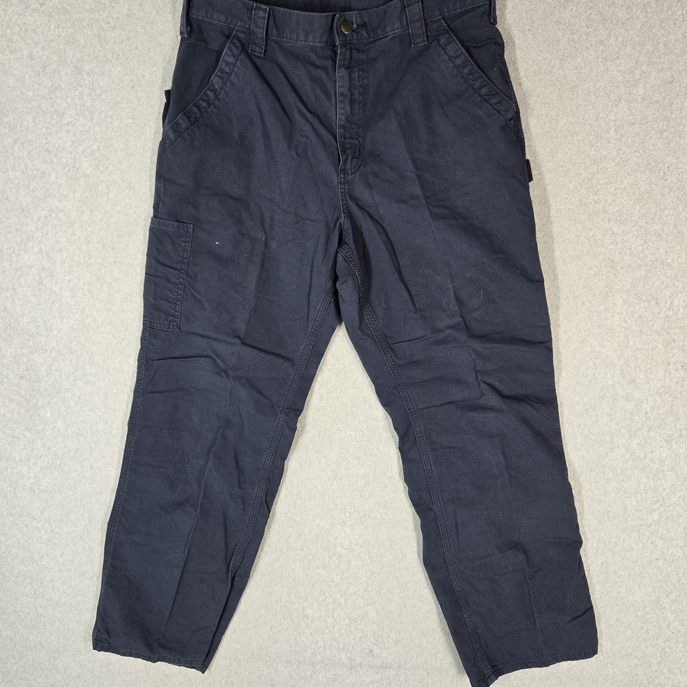 Carhartt Men Pants 35X30 Navy Cargo Work Pants Carpenter Canvas B151 Workwear